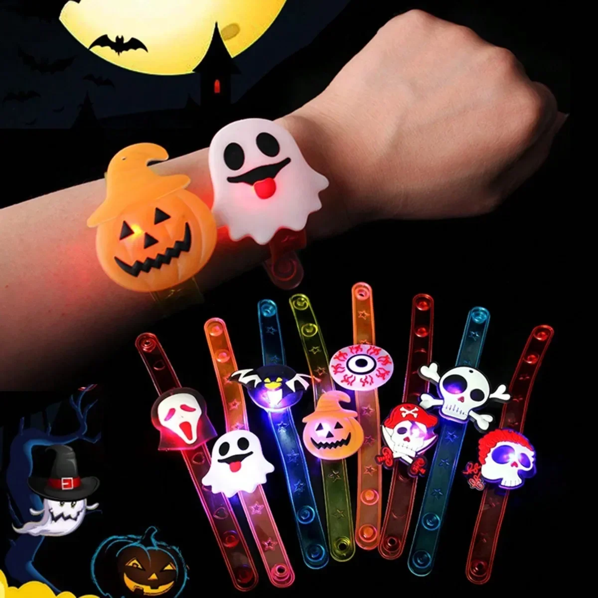 1/5/10PCS Led Glowing Bracelet Toy Pirate Party Favor Guest Birthday Giveaways Carnival Ghost Halloween Party Decor Gift