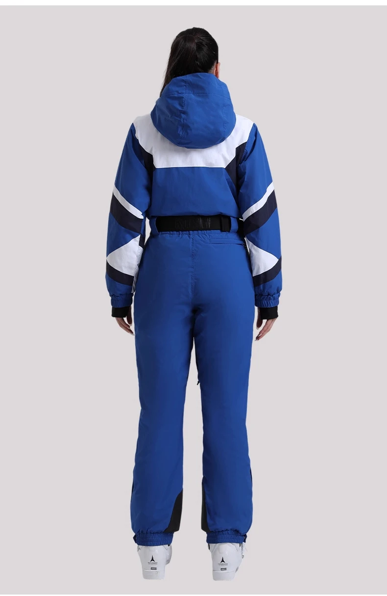 بدلة تزلج نسائية من قطعة واحدة من Gsou Snow بقصة ضيقة مقاومة للرياح ومقاومة للماء للتزلج على جبال الألب مع تصميم كتلة الألوان #4