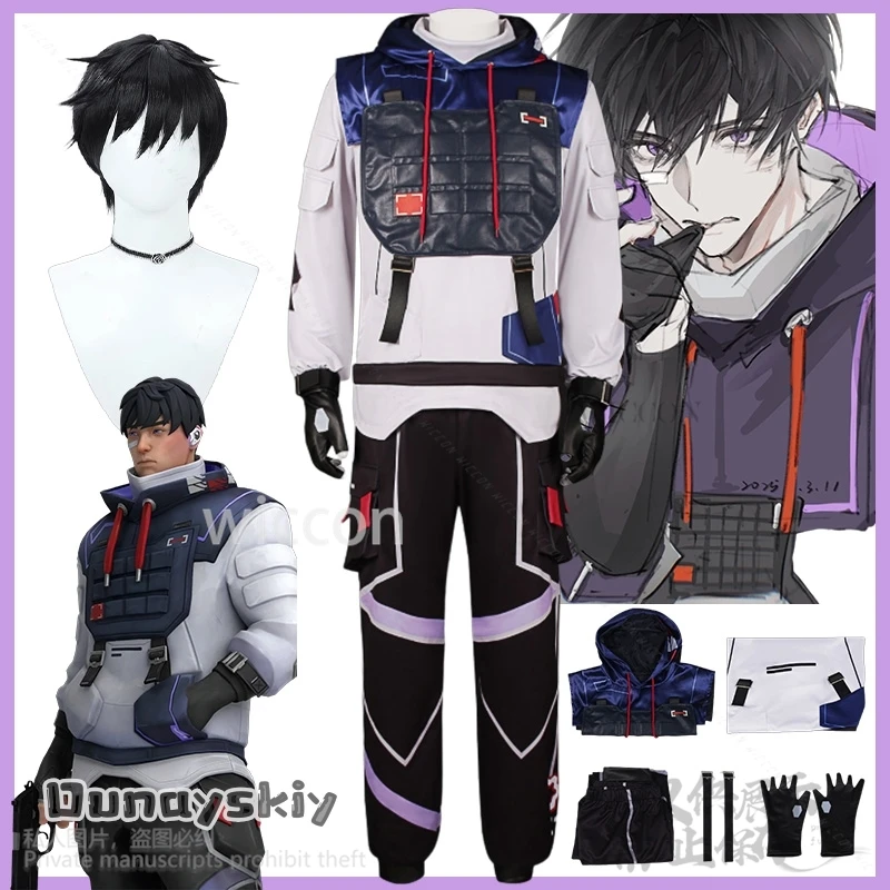 ISO Cosplay Anime Game Valorant Costume Punk Handsome Jacket Coat Hoodies Pants Black Wigs Cutecore Pros Halloween Girl uniformd