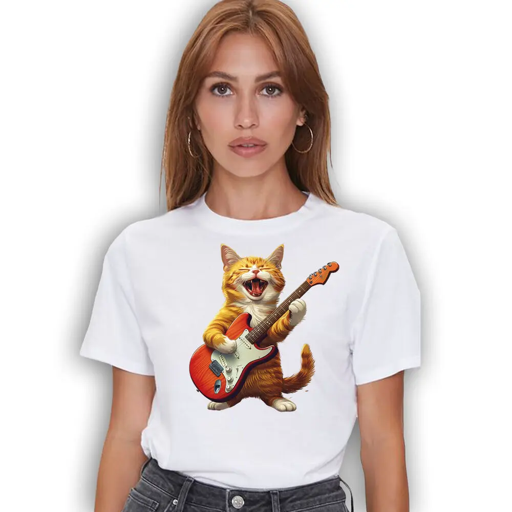 Música Lovers Novidade Tee, Gato Laranja, Estrela, Músico T-Shirt