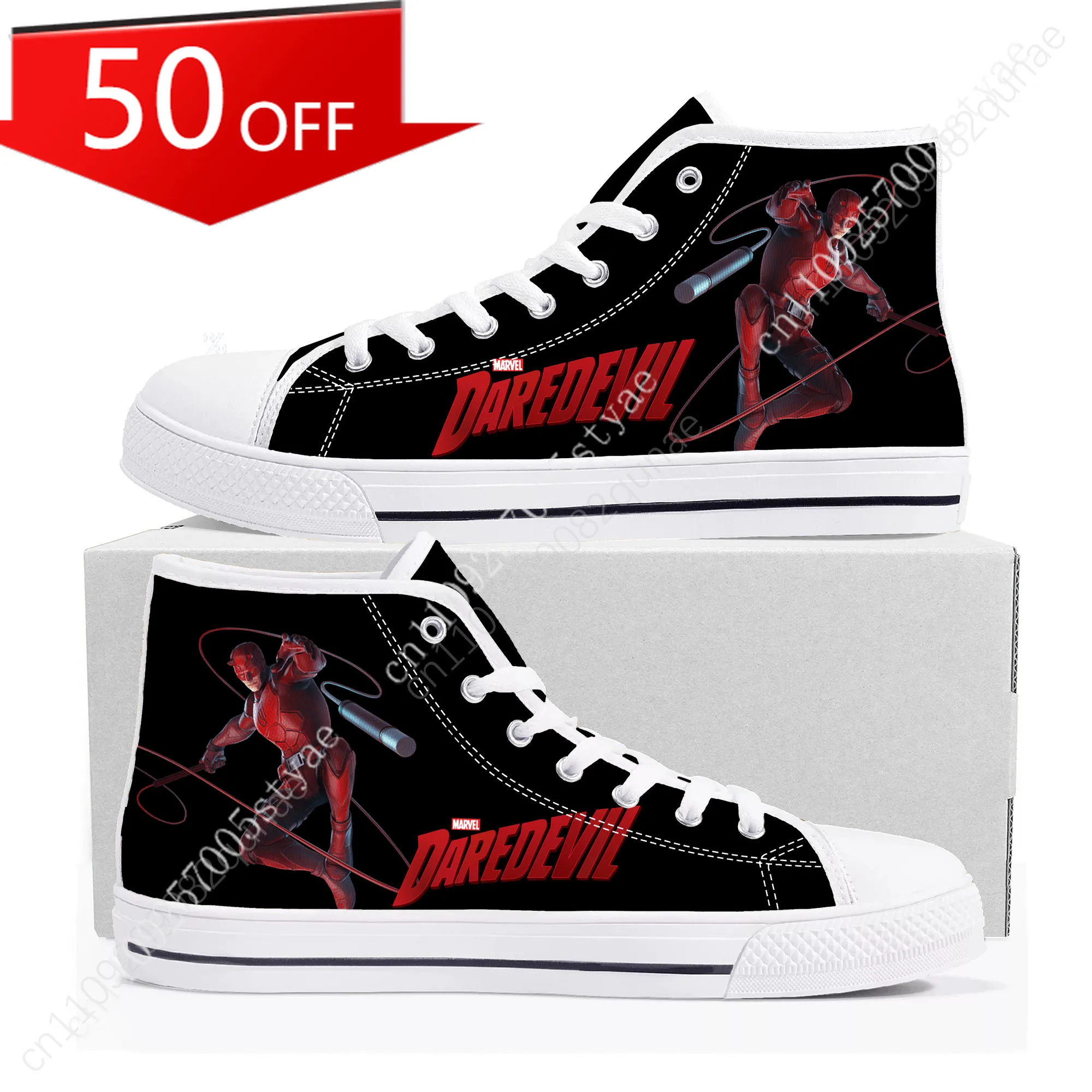 ​Marvel Daredevil High Top Sneakers DD Logo Print Mens Womens Lightweight Flat Casual Sneakers
