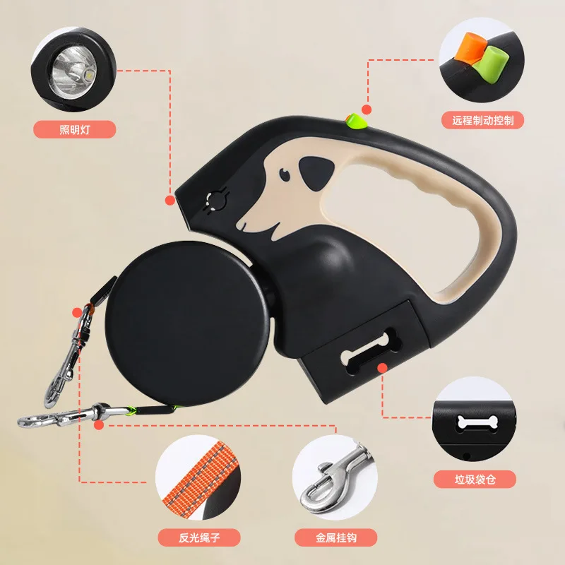 Dual Head Retractable Dog Leash 2 In 1 USB Rechargeable LED Light Pet Walking Leash For Dog & Cat Outdoor Use