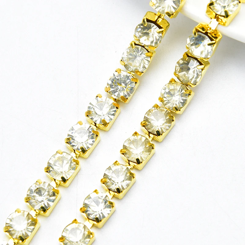 SS38 8mm Gold Silver Claw Metal Rhinestone Cup Chain Glass AB Crystal Trim Sew On Clothing Shoes Jewelry DIY Fashion Accessories