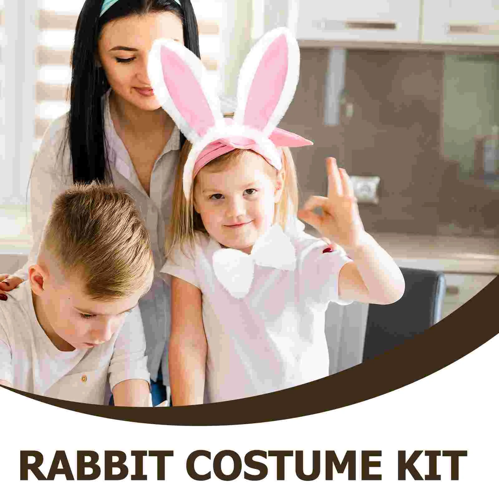 Masker Konijnenoren Hoofdband Set Pasen Kostuum Accessoires Leuke Party Hoofdbanden voor Meisjes Bunny Wit Cosplay Hoofddeksel
