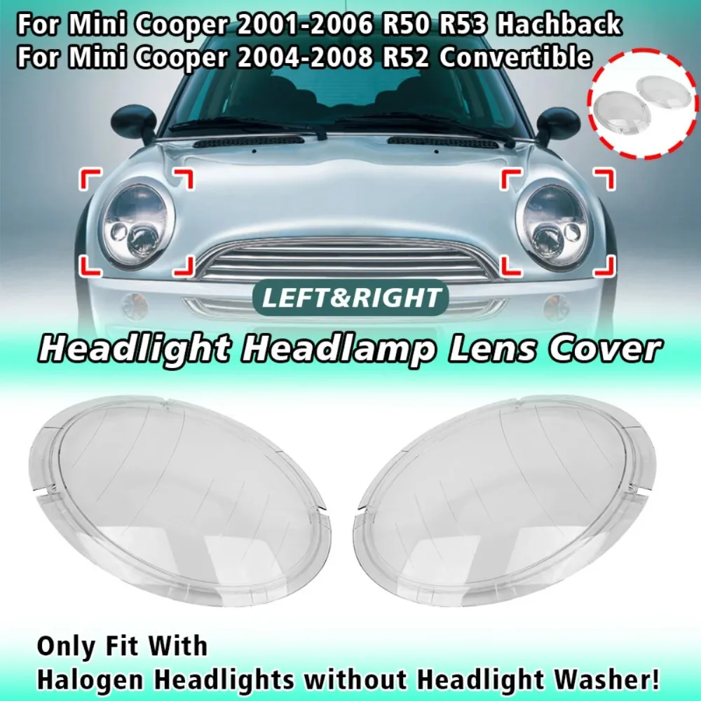 

Pair front Car Headlight Cover Lens Shell Lampcover Lampshade Headlamp housing For BMW MINI R50 R52 R53 Mk1 Cooper 2001-2006