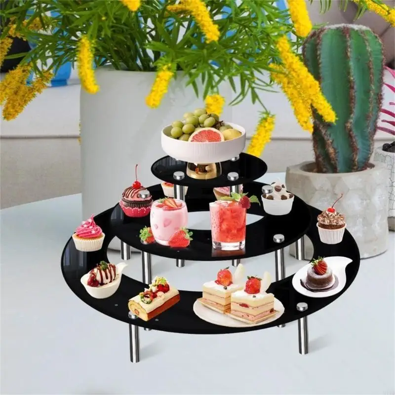 

M17D Modern Acrylic Dessert Stand Acrylic Cupcake Stand with Metal Frame Cake Presentation Holders for Cakes and Pastries