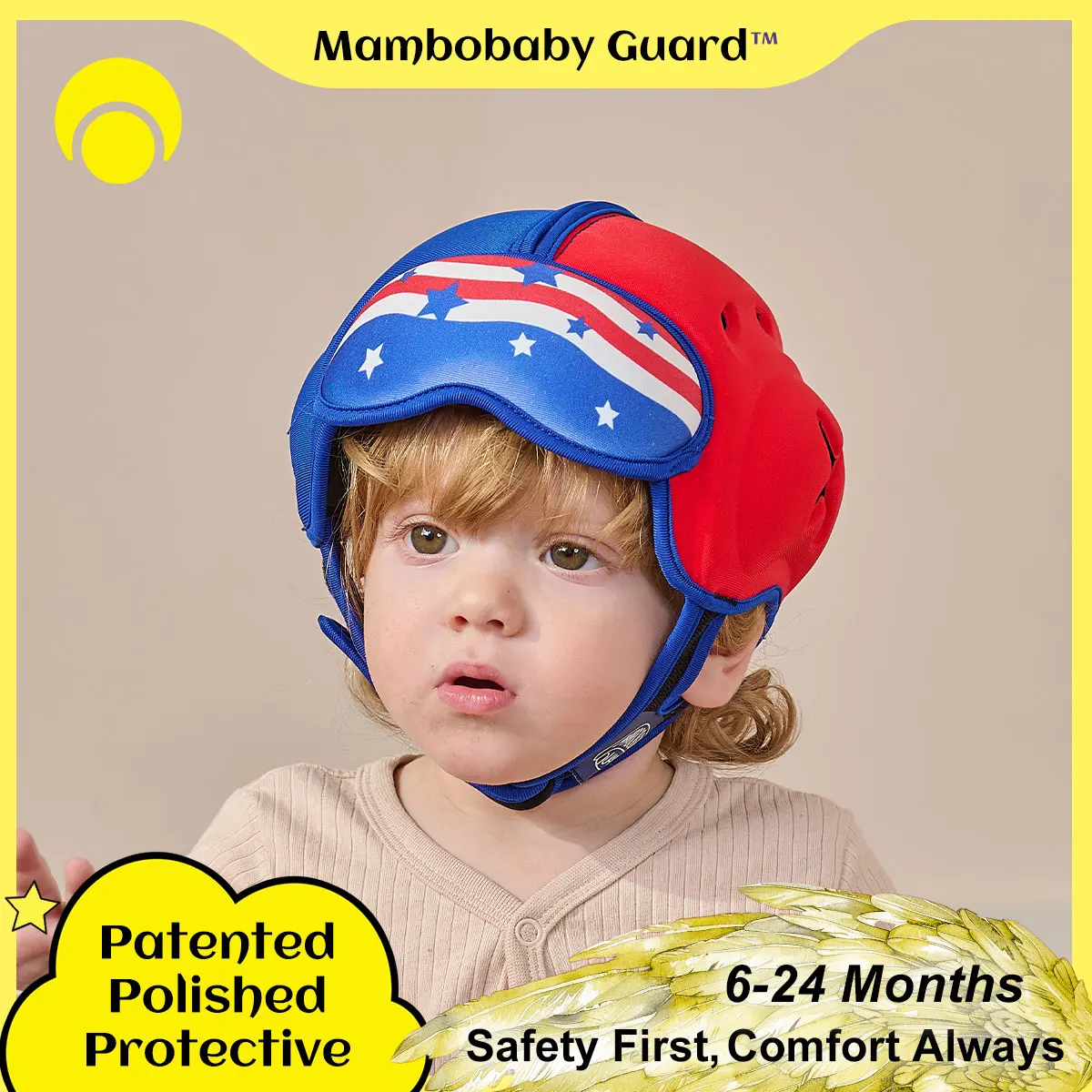 

Mambobaby Guard Hat USA Flag Safe Anti-Shock Baby Helmet Toddler Head Protector Infant Headgear Learn Crawl Walk for Bump Fall