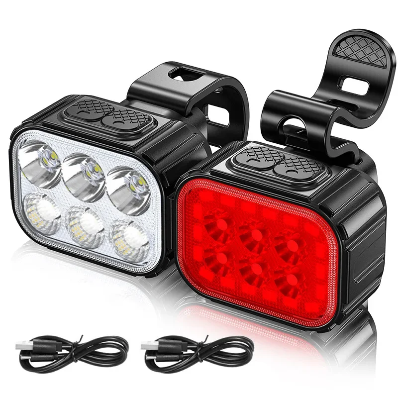 Bike Lights Set Ultra Bright, Bicycle Light Rechargeable with 6 Spot & Flood Beams, IP65 Waterproof Bike Lights for Night Riding