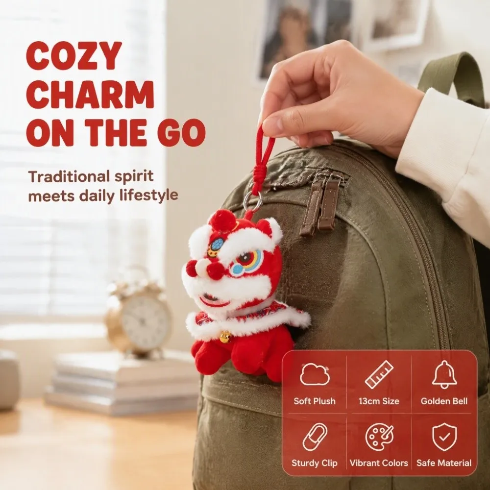 Cartoon Lion Dance Keychain Bell Awakened Lion Lion Dance Pendant Fortune Character Chinese Style Chinese New Year Gift
