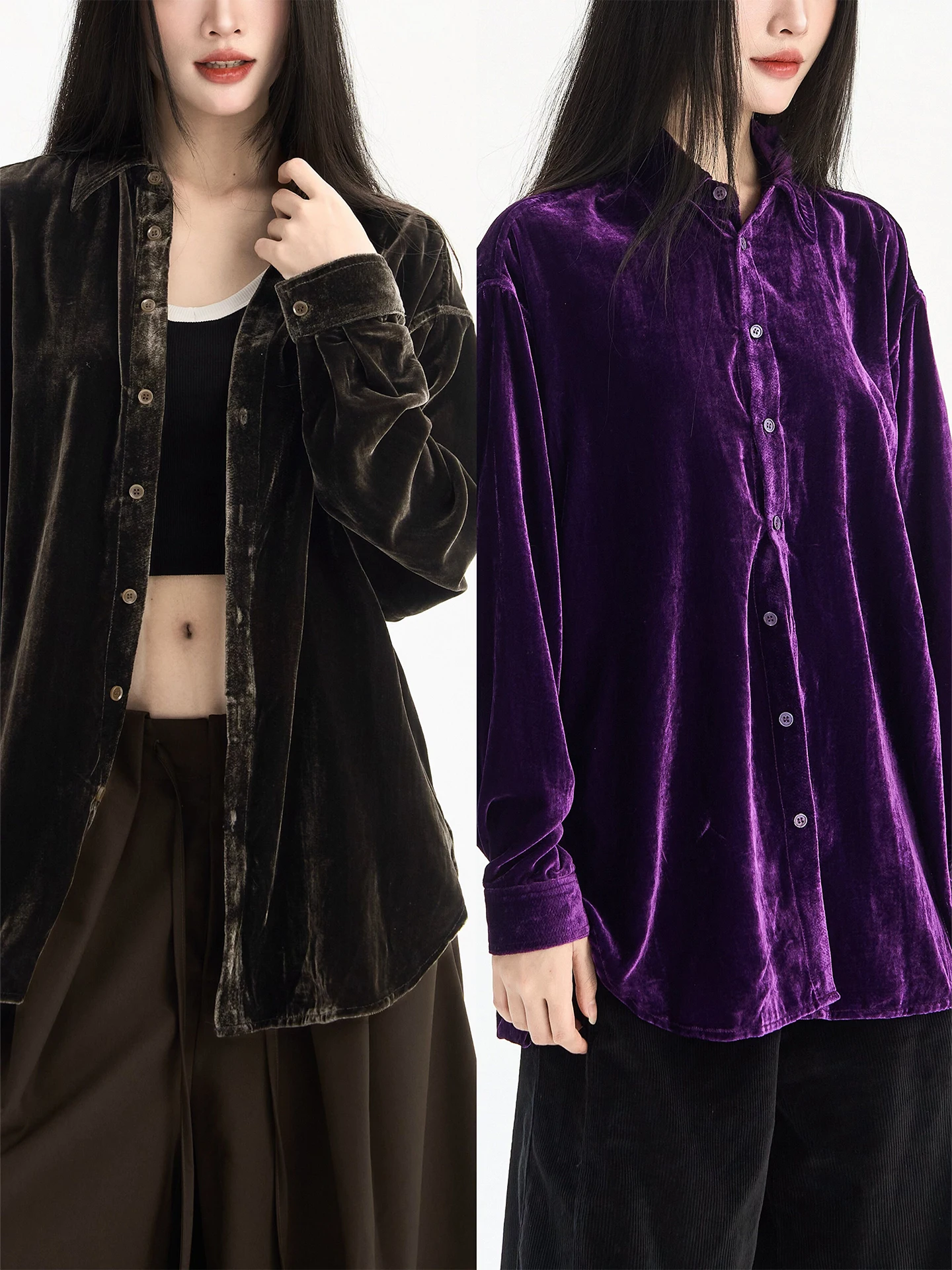 

Новая бархатная длинная све irt для женщин, свободная посадка Ele, фиолетовый, красный цвет, мягкая универсальная верхняя одежда irt Simple Sle от Erjiu