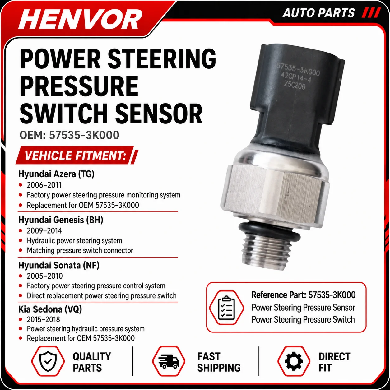 Power Steering Pressure Switch Sensor 57535-3K000 For Hyundai Azera Sonata Genesis Kia Sedona 2005-2018