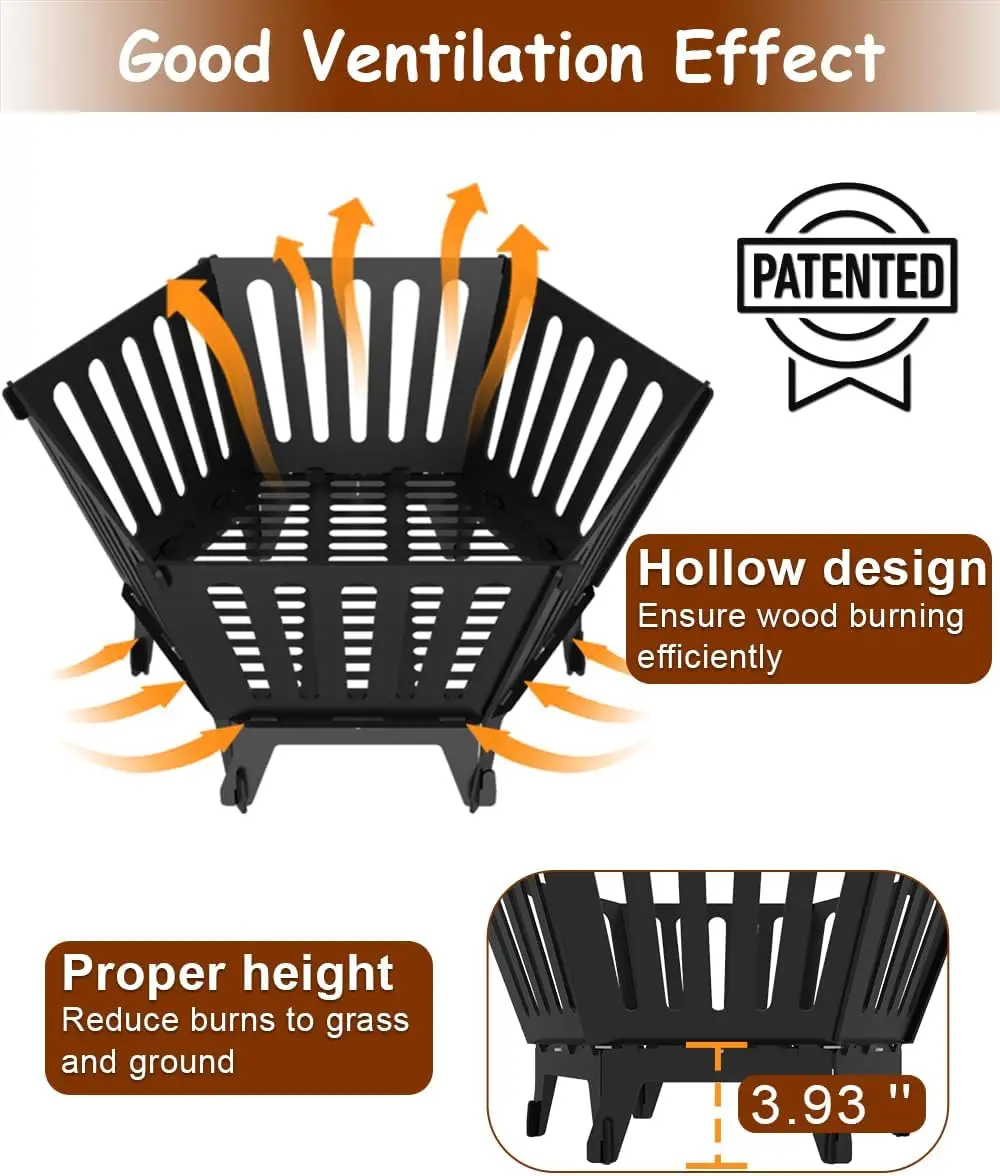 22.5 Inch Portable Hexagon Fire Pit in Silver - Smokeless, Patented Design for Camping, Backyard, Patio, Bonfire, Picnic and BBQ