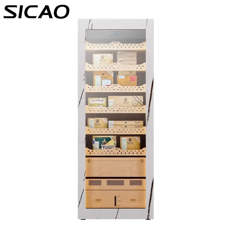 SICAO CS1800 495L Cigar Humidor Cabinet Cooler Digital Display Spanish Cedar Wood Frame Holds 2000-3000 Cigars for Home Bar