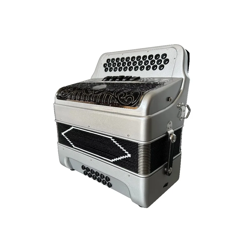 أداة الأكورديون Diatonic المهنية OEM 34 أزرار 12 باس 5 سجلات الجسم الفضي الأسود الفضة شواء JB3412D