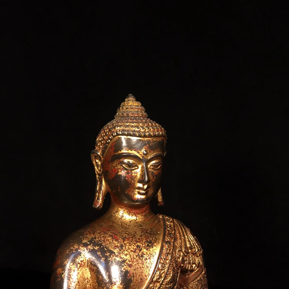 Exquisite Brass Shakyamuni Amitabha Medicine Vairocana Buddha Statue Living Room Temple Decor