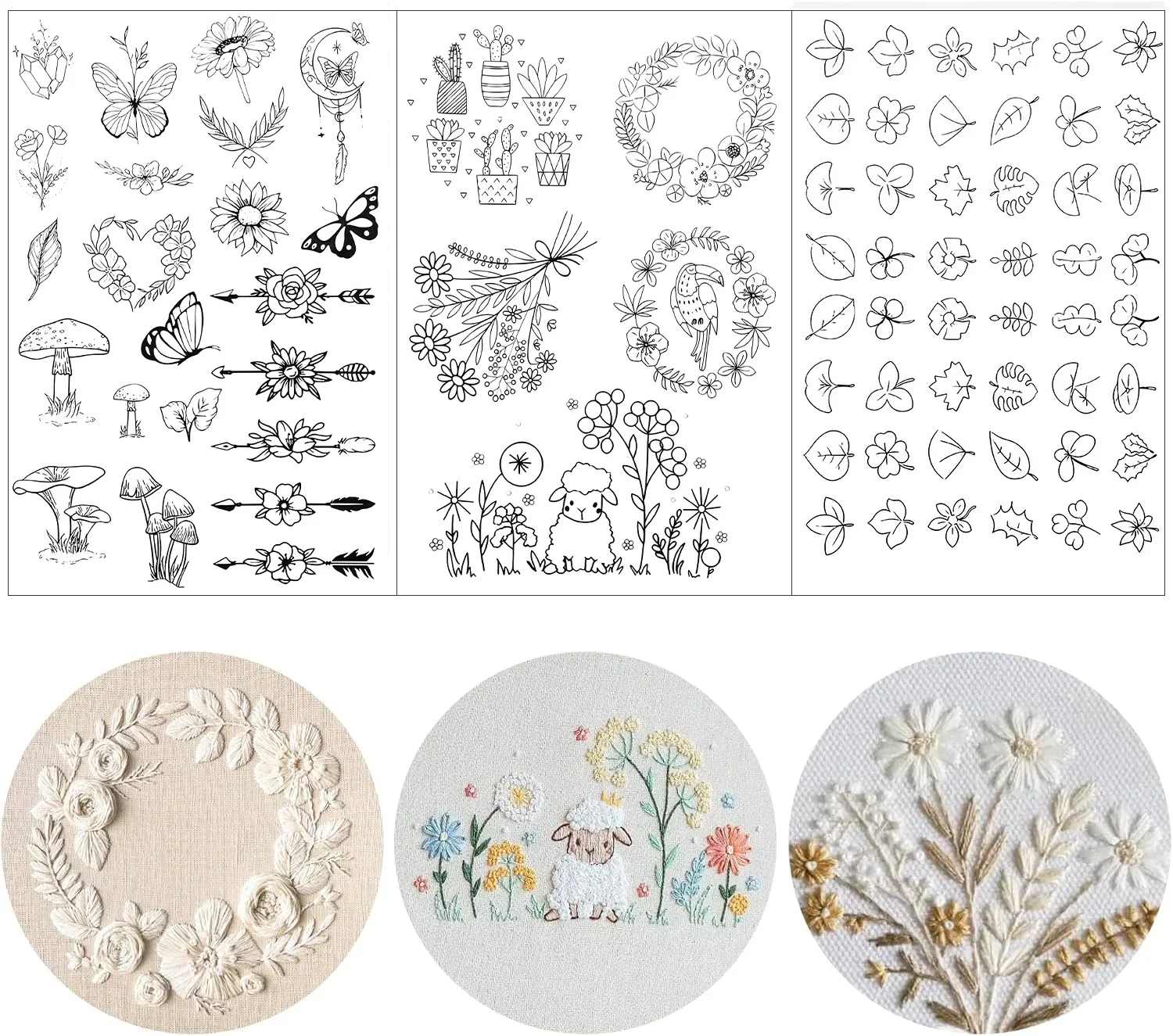 Blumenmuster-Transfers, Blätter, wasserlöslicher Stabilisator für Stickerei, selbstklebender, waschbarer Stick und Stich für T-Shirts