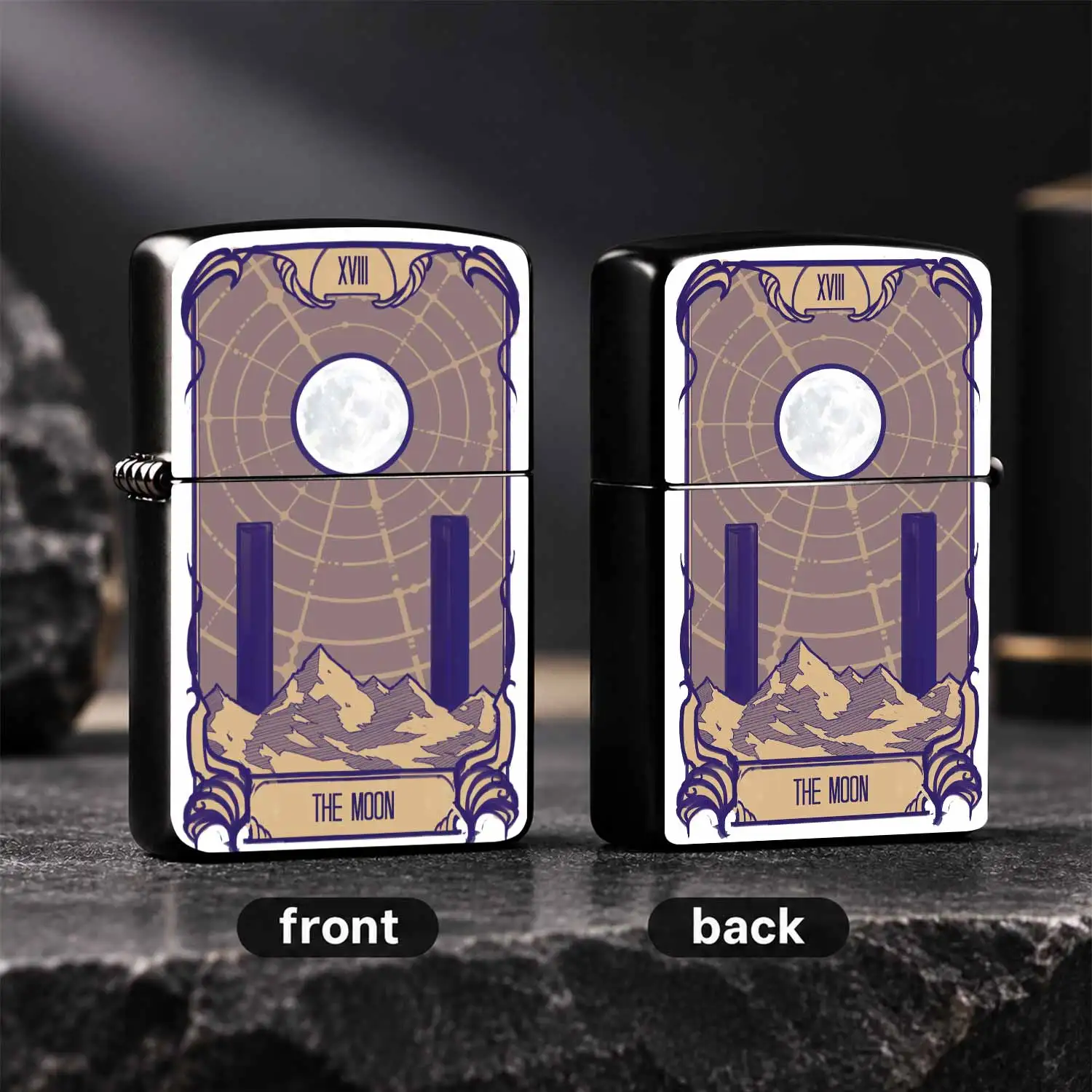 Vintage The Moon Tarot Card Pattern Retro Art Style Durable Sturdy Body Portable Pocket Creative Collectible Smooth Ignition Ideal For Daily Use Gifting Tarot Enthusiast A Fun And Humorous Lighter
