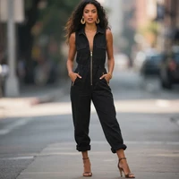 UOOZEE Women's Sleeveless Zipper Black Jumpsuit 2025 New Solid Color Pocket Trendy Streetwear Romper For Summer Casual Wear​ - Image 4