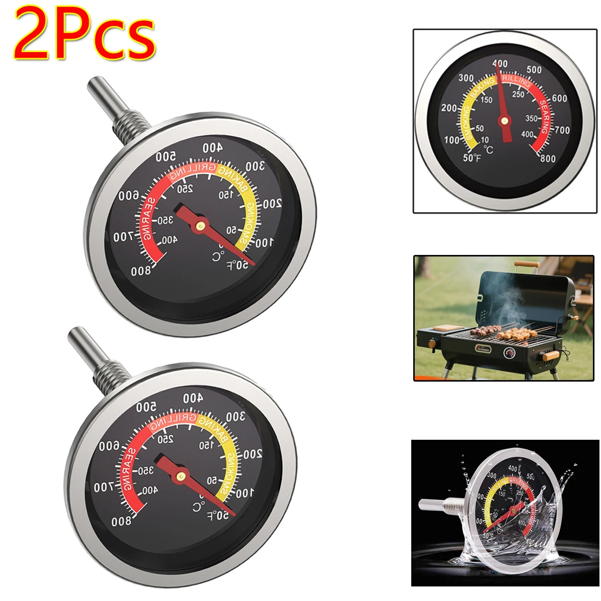 

2pc Steel Temperature Gauge Thermometer for Barbecue BBQ Grill Smoker Pit Thermostat Replacement Thermometer BBQ Meat Accessory