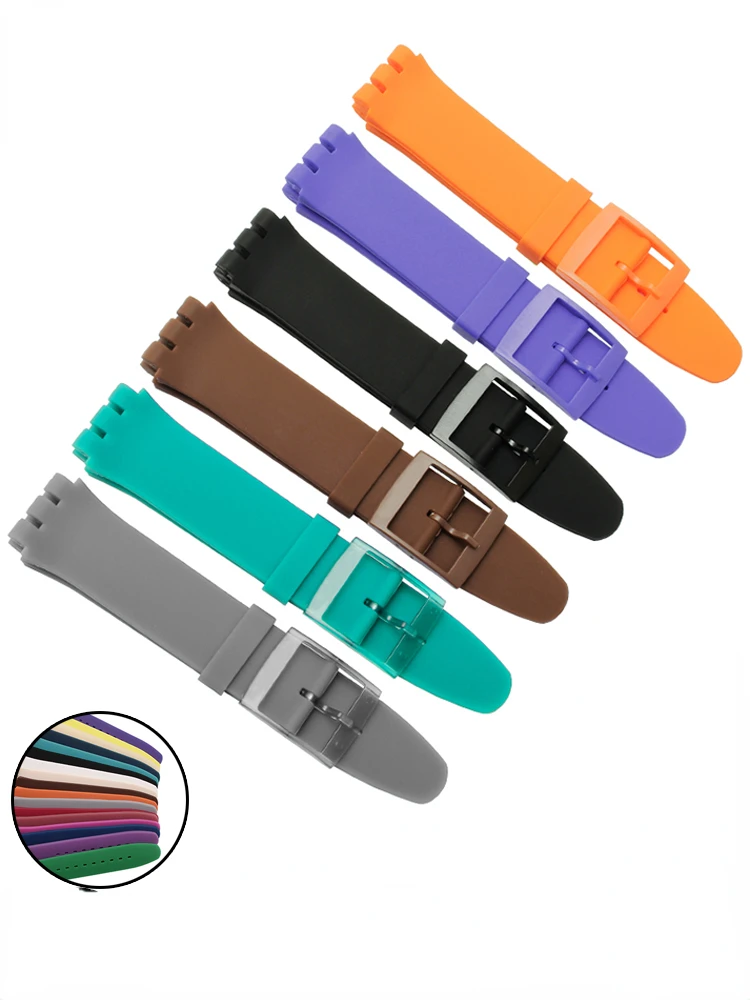 Watch Accessories for Swatch Waterproof Silicone Watch Band Men Women 17 19mm Sports Gb743 301 Concave-Convex Rubber Watch Strap