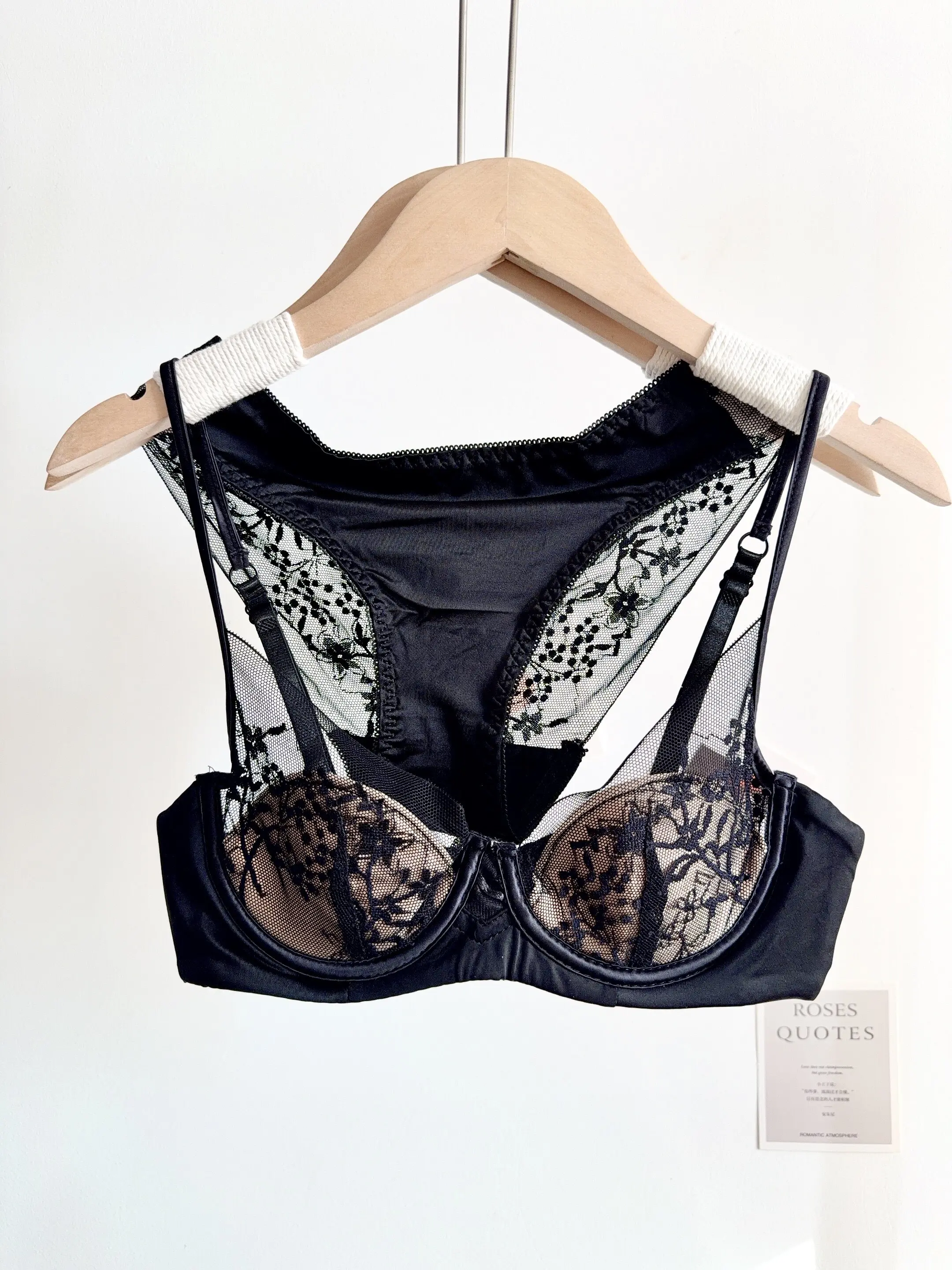 Conjunto de Lencería de Encaje Cómodo para Mujer, Sujetador con Aros Suaves, Copa Delgada, Push-Up, Transpirable, Ropa Interior para Mujeres con Busto Pequeño