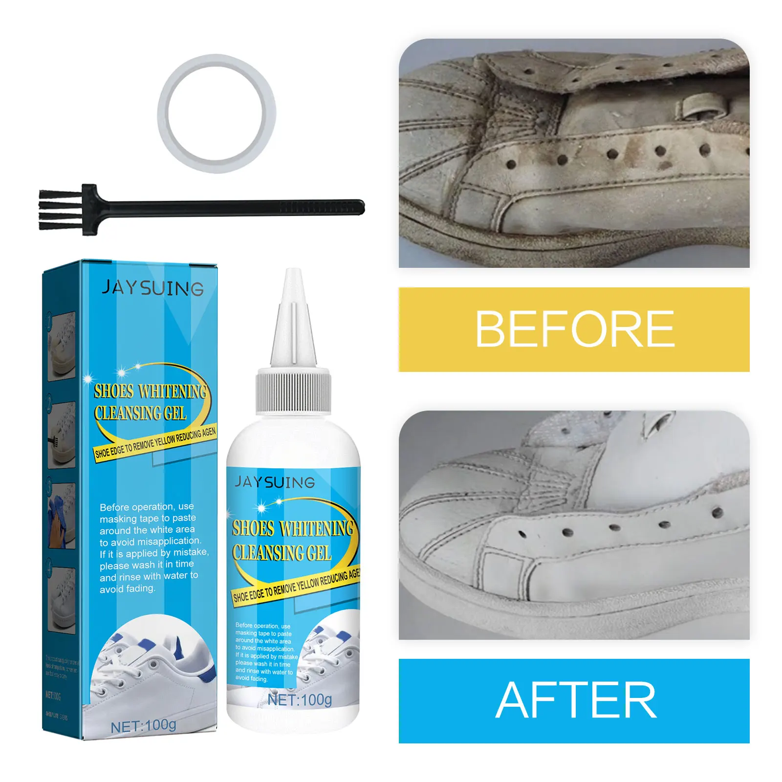 

Shoes Whitening Cleansing Gel Remove Dirt Yellow Whitening Polish Shoe Stains Sneakers Edge Cleaning Shoes Brush Whitening Agent