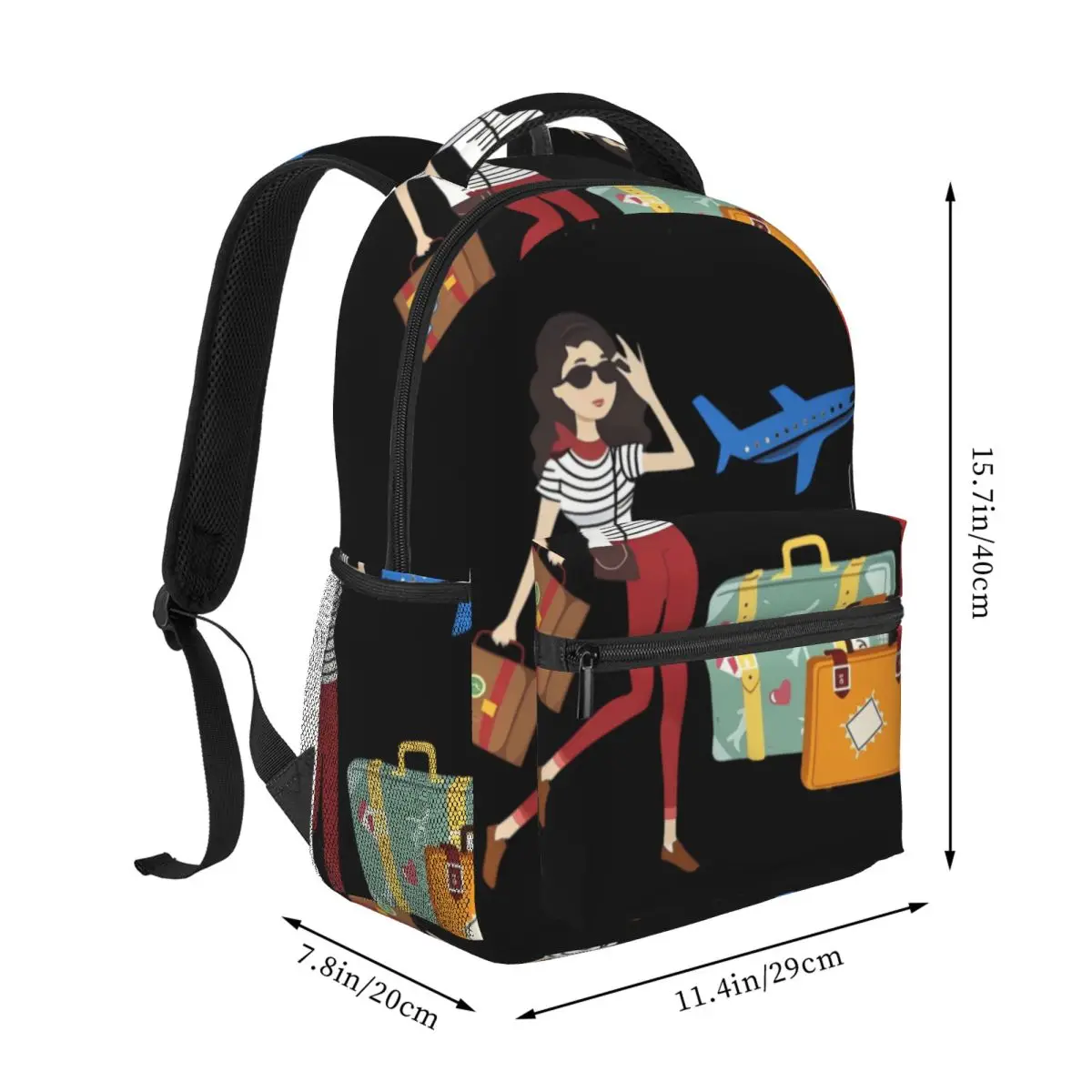 Sky Cloud Print Backpack Center Travel Queen Suitcase Airplane Flat Travel Illustration Red Blue Lightweight Daypack for School