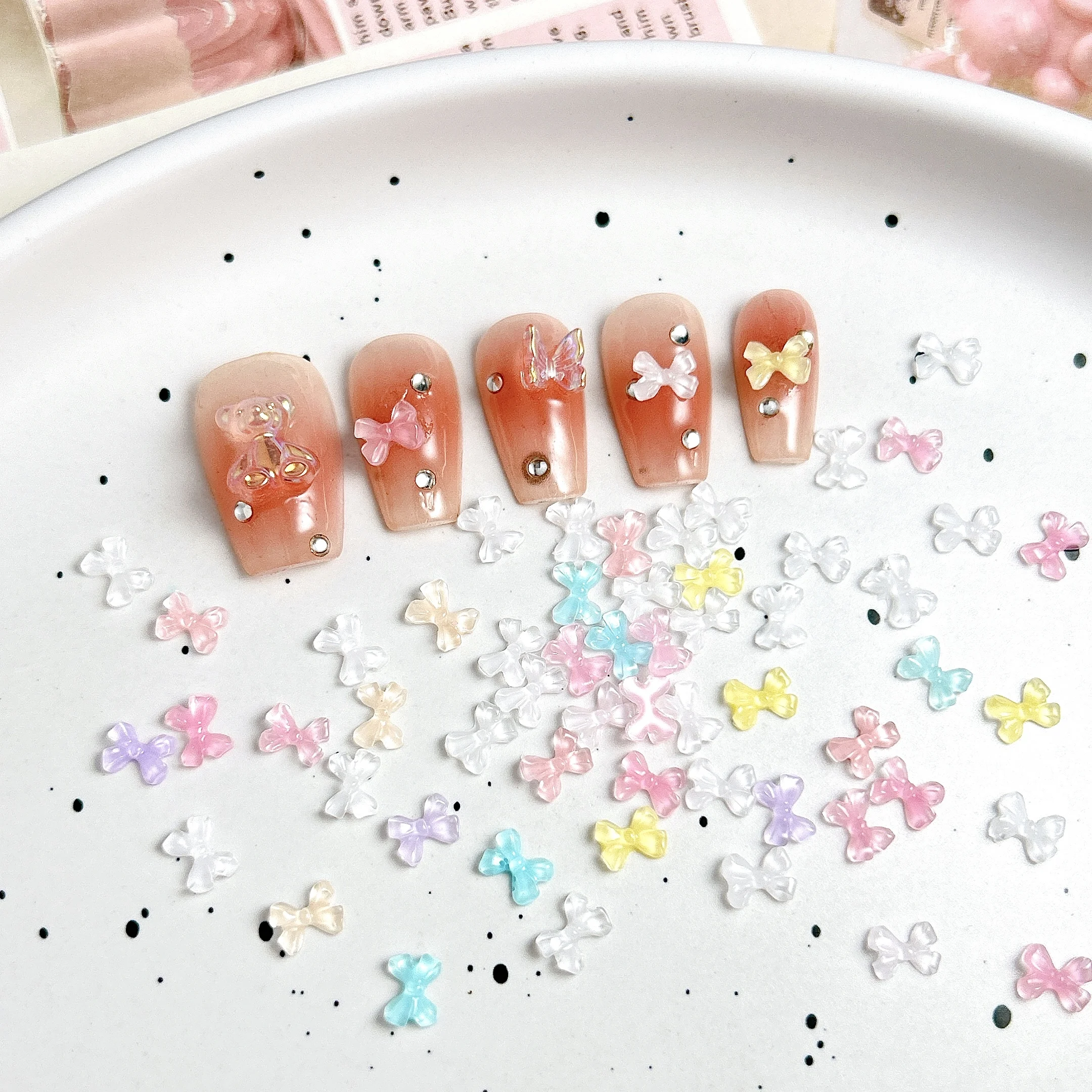 50Pcs Adorable Mini Ties Resin Nail Charms Translucent Jelly Colorful Bowknots Nail Art Accessories for DIY Hairpin Nails Crafts