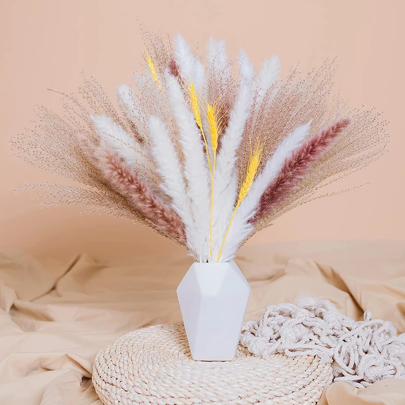 50pcs Nordic Fluffy Pampas Grass Flower Dried Bunch Decorative Cute Home Wedding Supplies Outdoor Garden House Accessories