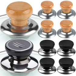 New Pot Lid Handles Replacement Stainless Steel Pot Lids Knobs Heat-Resistant Wooden Holding Handle Kitchen Cookware Handgrip