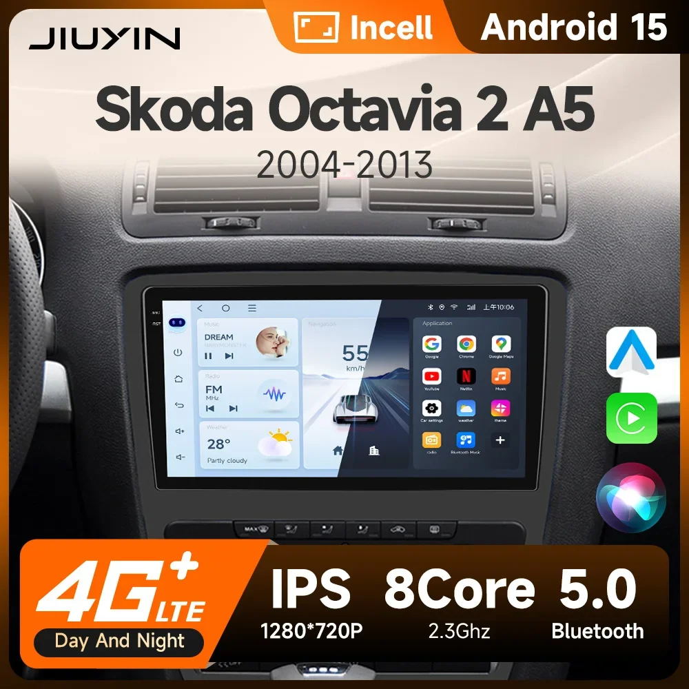 JIUYIN Android Car Radio for Skoda Octavia 2 A5 2004-2013 Multimedia Video Player Navigation 2Din Stereo DVD Carplay Head Unit