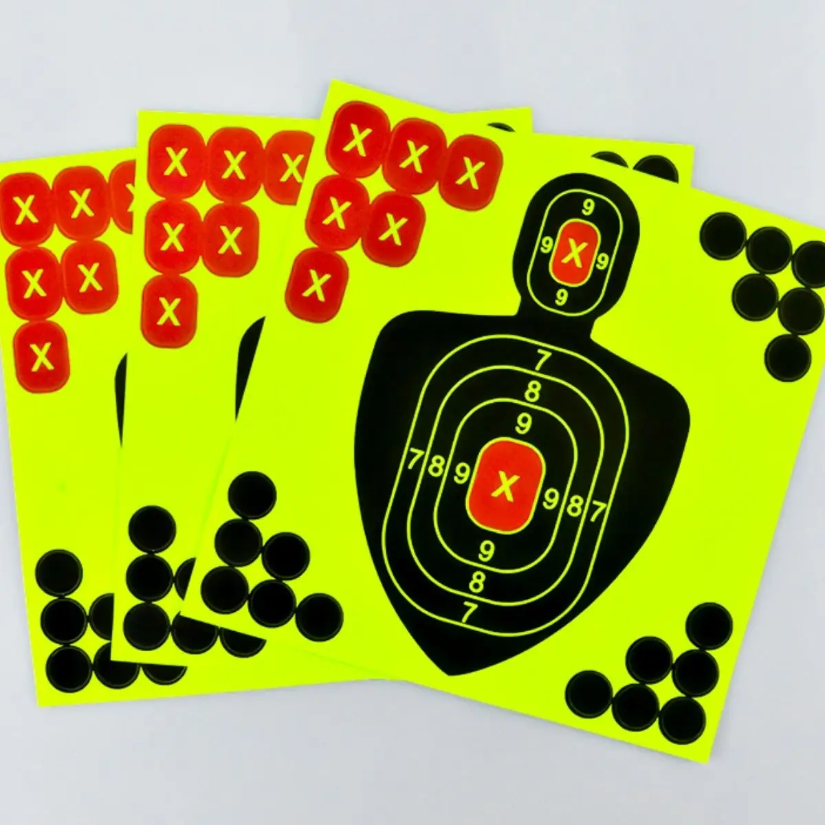 10Pcs Silhouette Splatter Targets and Adhesive Target Sticker, Bright Fluorescent Yellow, Easily seen on Impact for Indoor