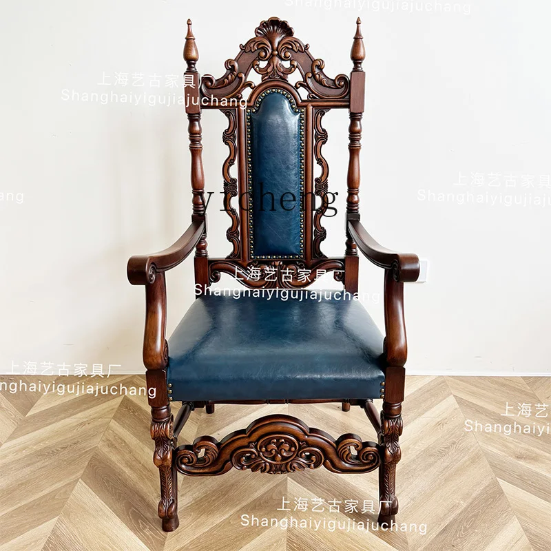 

HJ new Chinese-style all-solid wood dining chair retro artistic feeling living room dining room backrest chair home accessories
