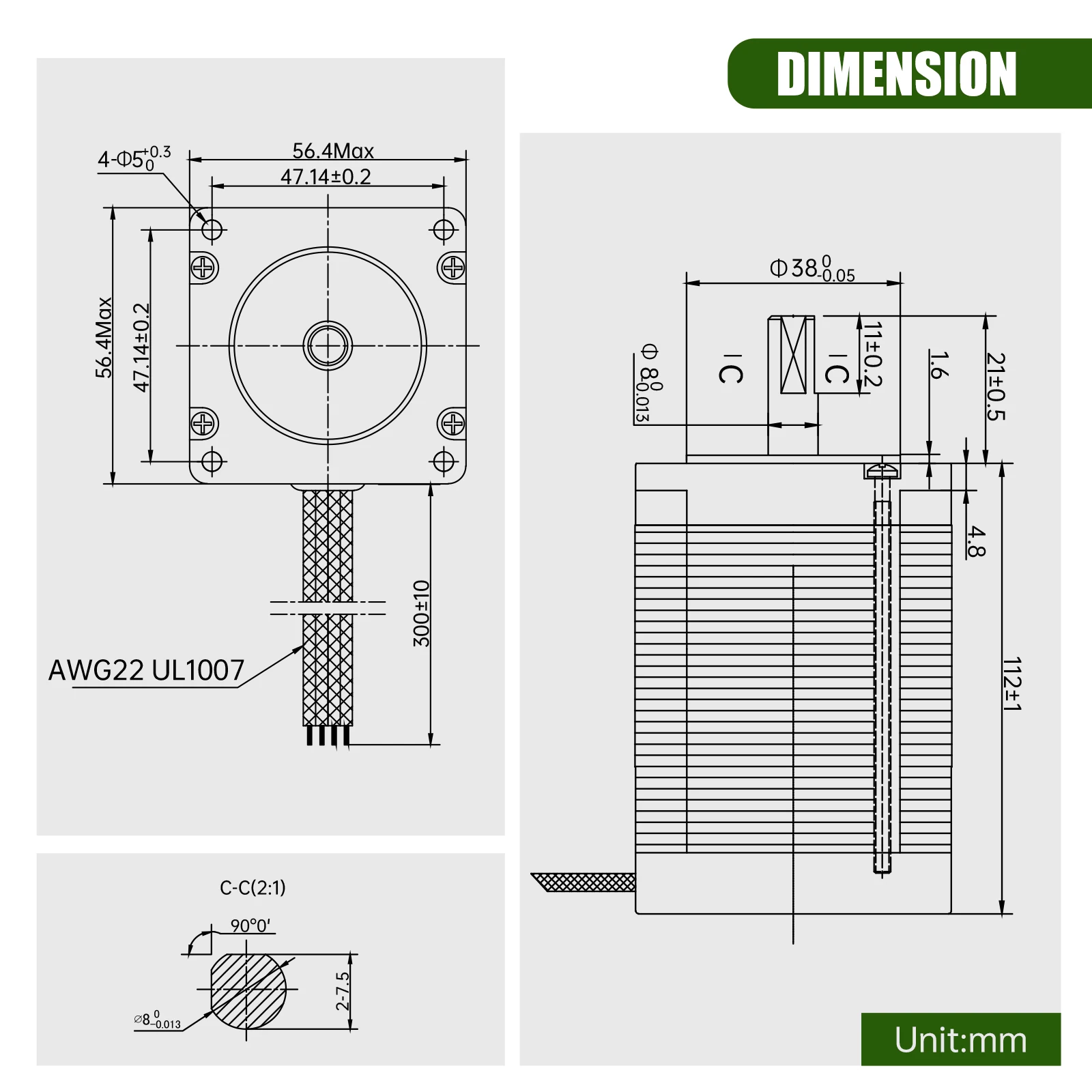 Nema23 Stepper Motor 57mm 2 Phase 280Ncm 4.2A Stepper Motor 4-lead Cable for 3D printer CNC Engraving Milling Machine