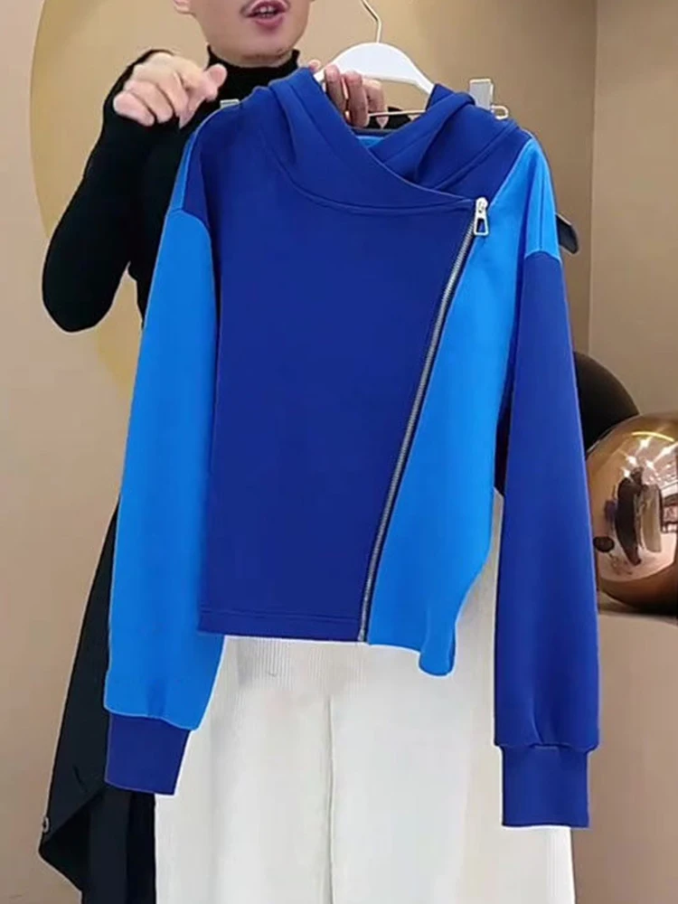 

Spring Autumn Long Sve Hoodie Color Blo Diagonal Zipper Design Women's Jaet Casual Comfortable Polyester Cotton Blend