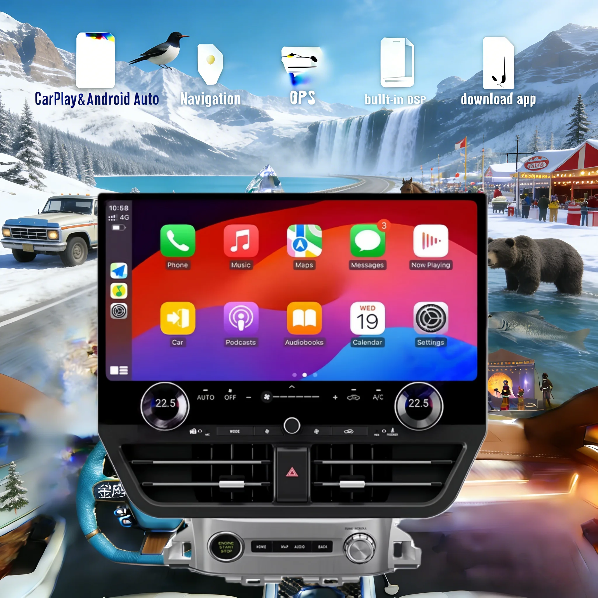 

19.8" Carplay Auto Android 14 For Toyota Land Cruiser J200 LC200 2008-2021 Screen Car Radio Multimedia Stereo Player GPS Head