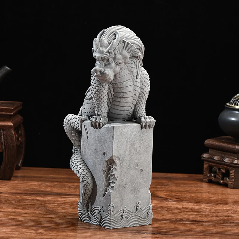 Chinese dragon auspicious beast Panlong desktop landscaping stone paper weight cement weight water beast crafts