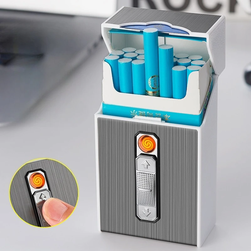 New Waterproof and Compressive Men's Metal Cigarette Lighter Multifunctional Cigarette Case Cigarette Lighter 20 Pack