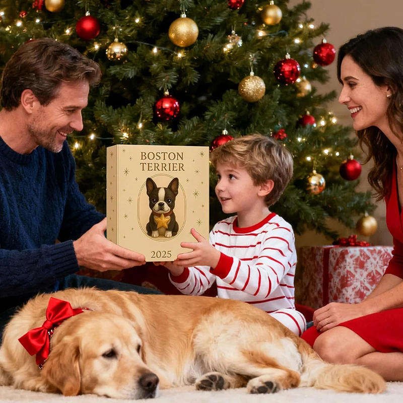 Calendrier de l'Avent Boston Terrier 2025, 24 jours d'ornements festifs Boston Terrier, calendrier de compte à rebours de Noël en acrylique 2d [HGPC]