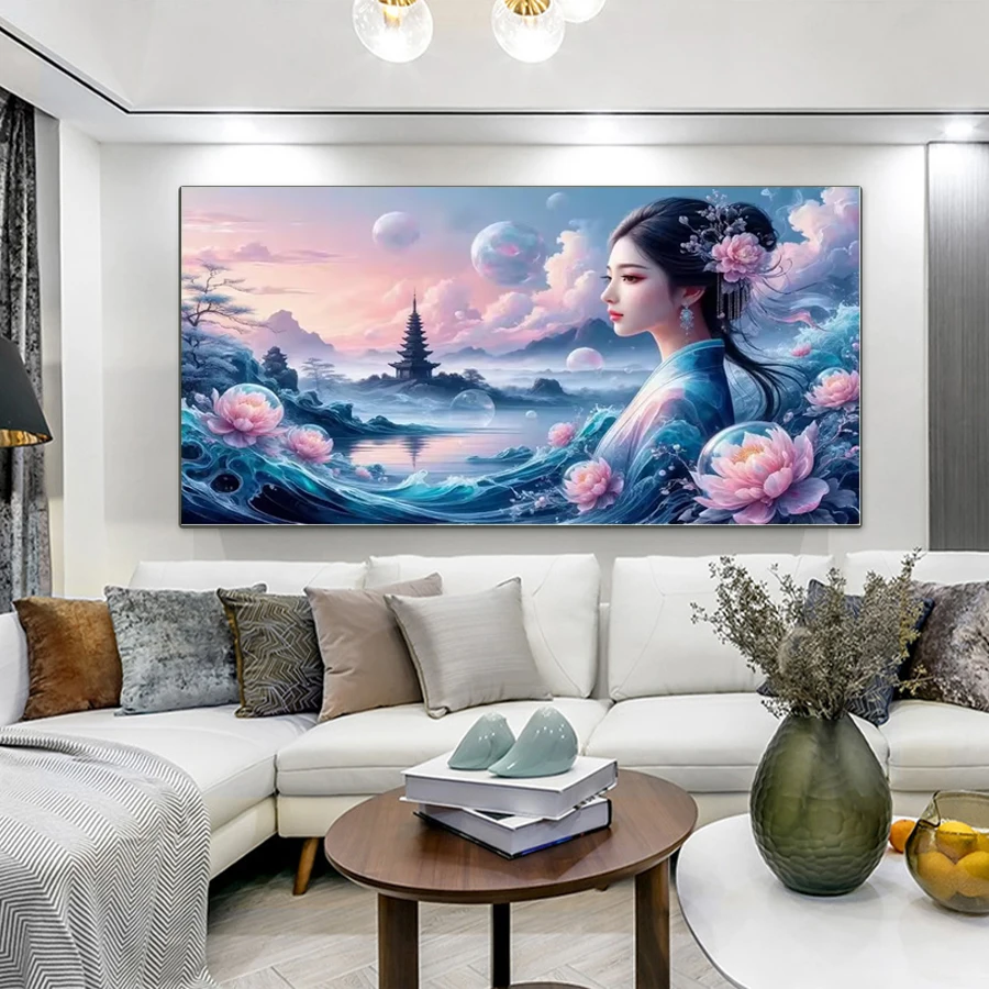 

Diy Diamond Art Painting Kit Beautiful Woman Lake Full Drill Oriental classical beauty Diamond Mosaic Embroidery Wall Decor art