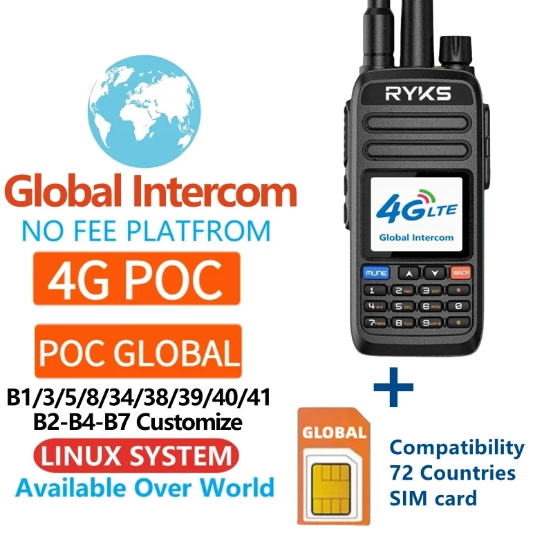 Global-Intercom 4G PoC e UHF Internet Radio bidirezionale Sim Card walkie talkie a lungo raggio 5000km coppia (senza pagamento) piattaforma interfono f