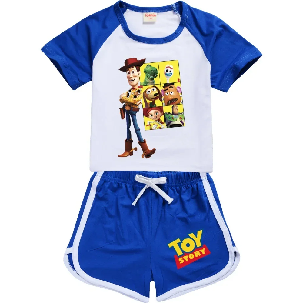 Cartoon Pixar Toy Story 4 Baby Boy Girl Clothing Set T-shirt a maniche corte per bambini + Shorts Suit Buzz Woody Kids costumi in cotone