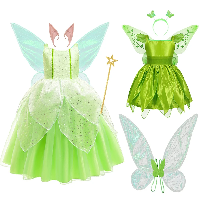 Tinkerbell-Kostüm für Mädchen, Karnevalskostüm für Kinder, grünes Tinkerbell-Kostüm, Feenprinzessin, Cosplay, Geburtstagsfeier