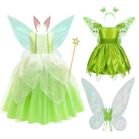 Girls Tinker Bell Costume Carnival Costume for Kids Green Tinkerbell Fancy Dress Fairy Princess Cosplay Birthday Party