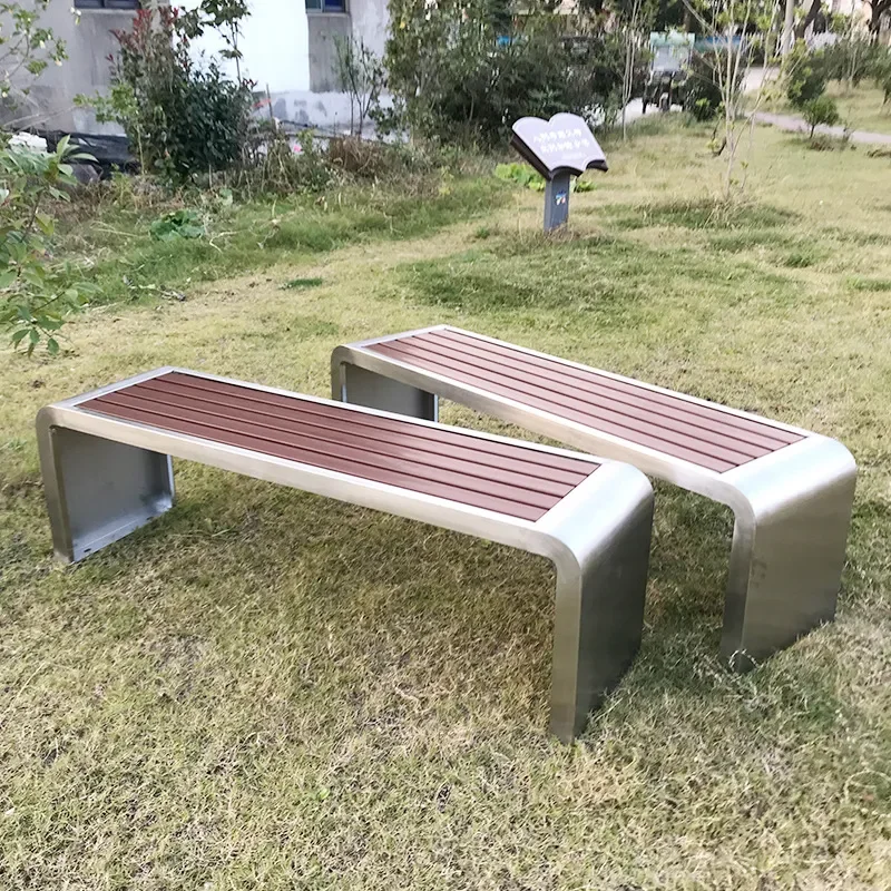 304 Stainless Steel Outdoor Bench Square Chair Anti Corrosion Park Station Community Waiting Seat Custom Creative Design