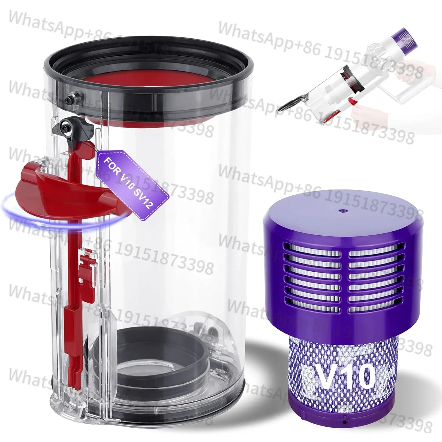 Two large trash cans suitable for V10 SV12 vacuum cleaner replaced the dust bucket V10 +HEPA filter.