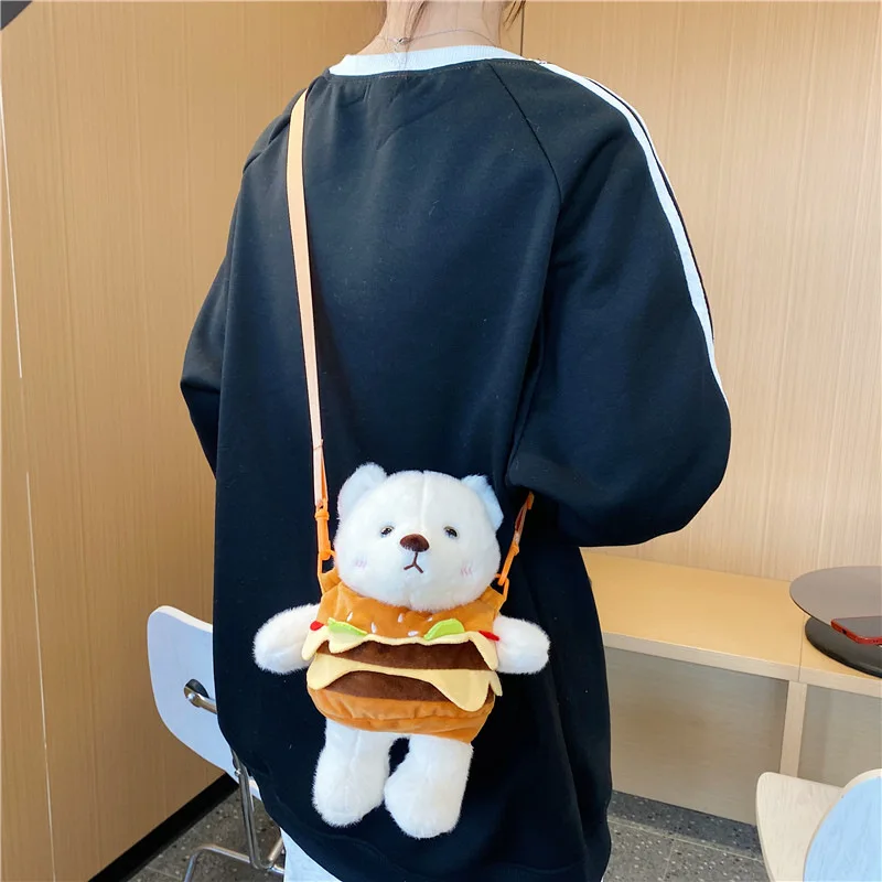 Sac à bandoulière ours hamburger mignon de dessin animé, sac à bandoulière portable, beurre en peluche, cent accessoires, décontracté et à la mode, initié, nouveau