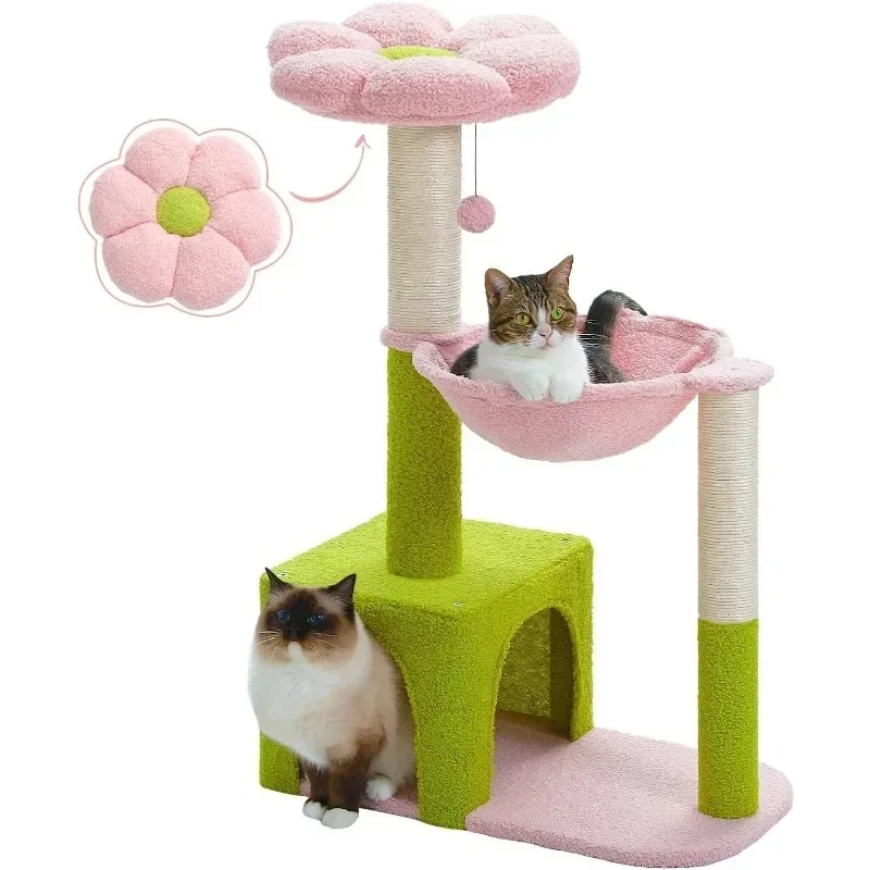 Flower Cat Tree with Large Metal Frame Hammock, 35