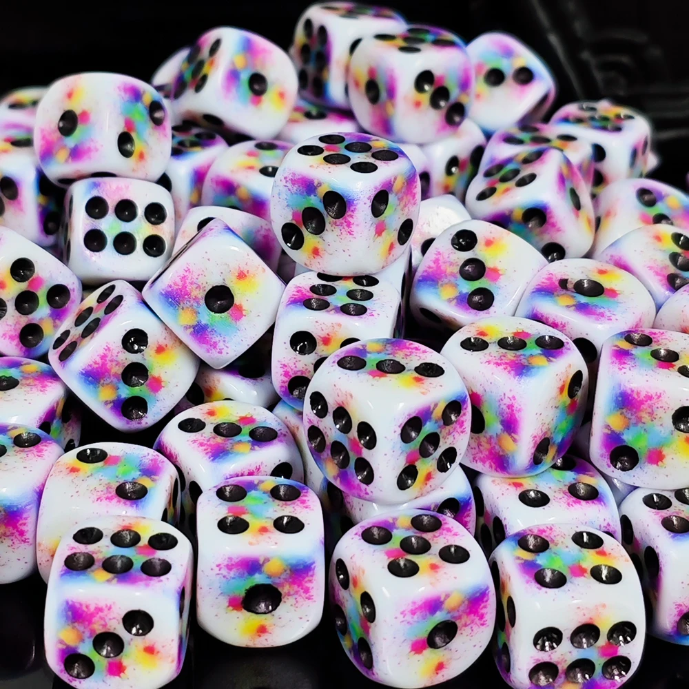 10Pcs/set Vibrant Colorful Splatter 16MM D6 Dice Bulk Set,Premium Rainbow Dice for Tabletop RPGs,Board Games,DND, Party Games