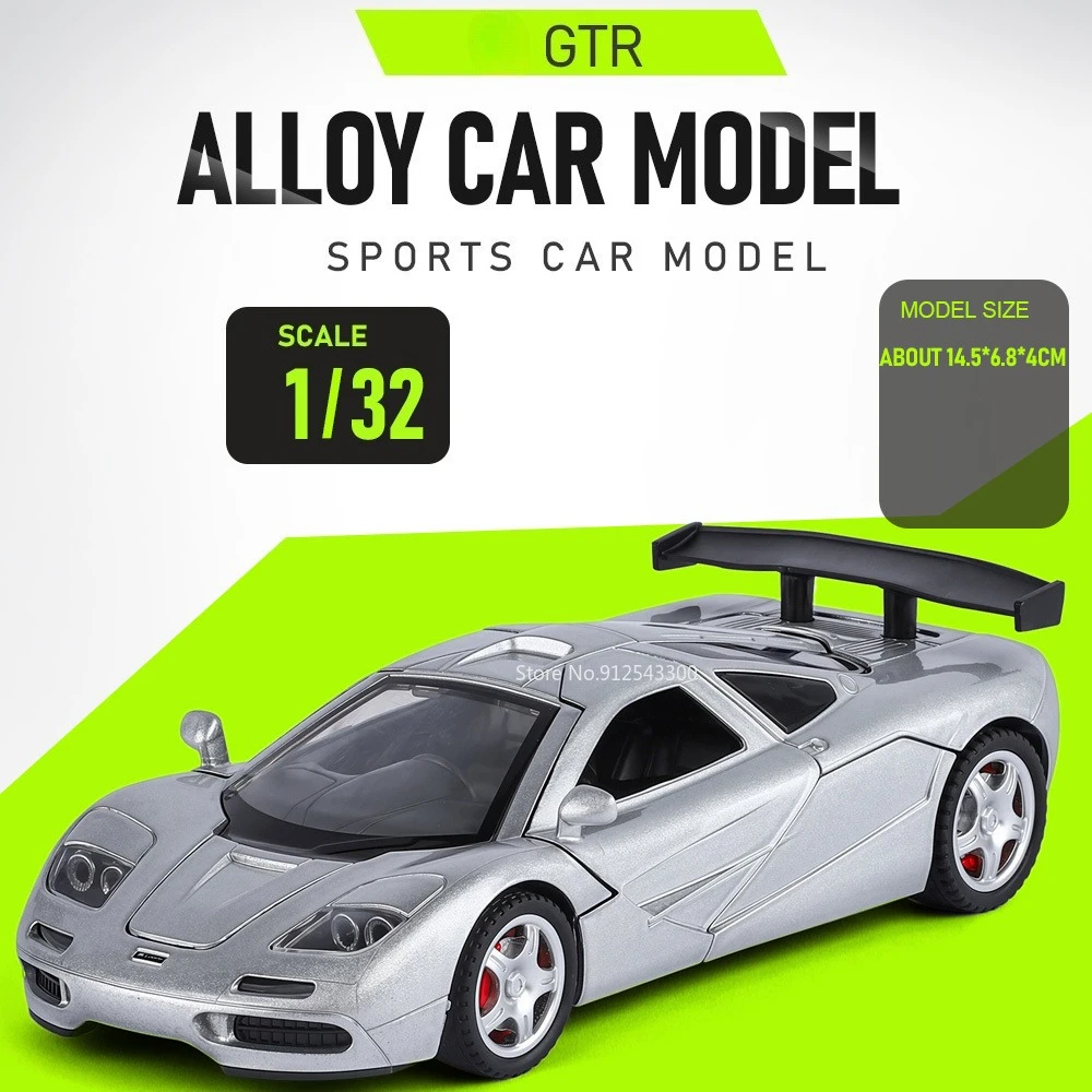1:32 Maßstab GTR Automodell Spielzeug mit Öffnenden Türen, Rückziehfunktion, Miniaturmodelle mit Aluminiumkarosserie und Gummireifen, Sportwagen als Schlafzimmerdekoration